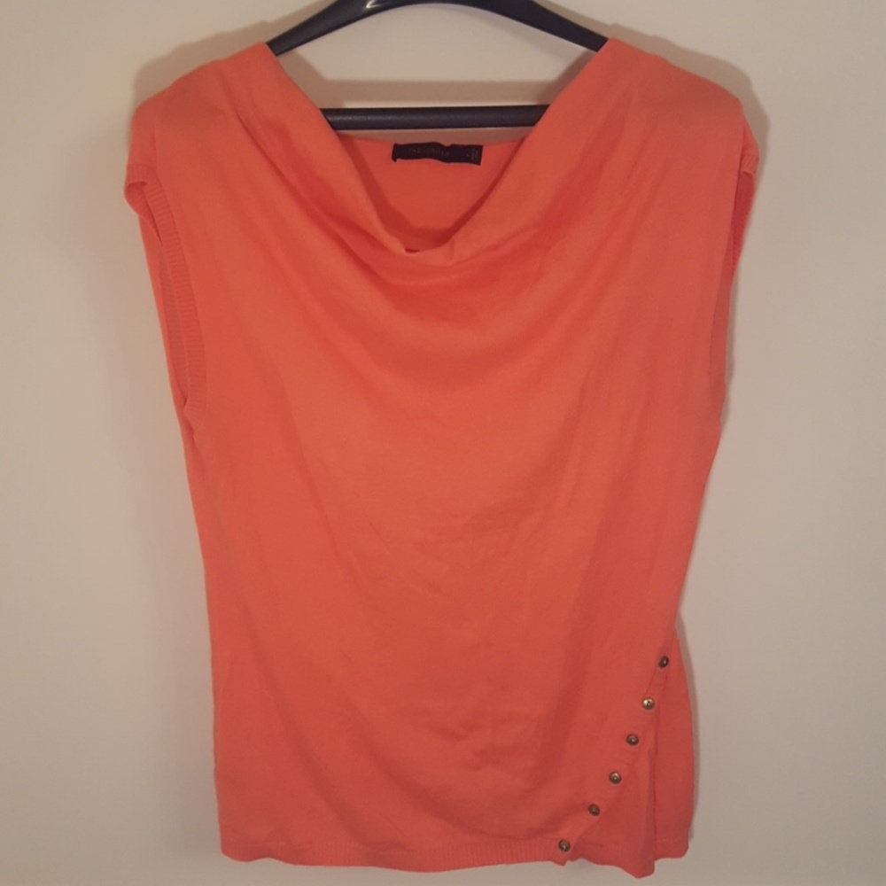Salmon asymetric cap sleeve sweater